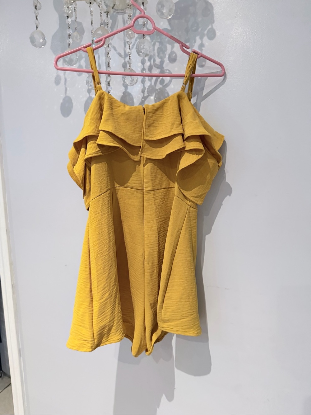 IRIS Mustard Yellow Ruffle Off-Shoulder Romper - Picture 3 of 4